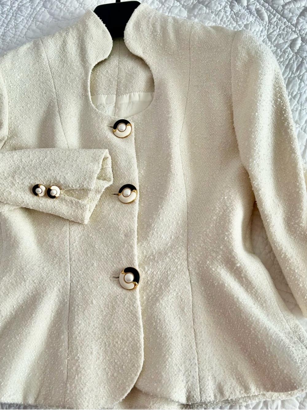 Designer Bouclé Jacket with Decorative Buttons